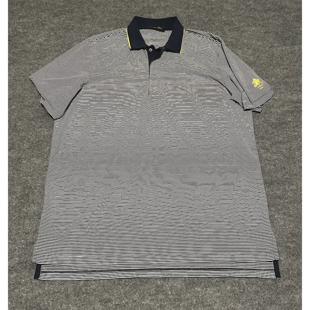 RLX Ralph Lauren White Blue Striped Large Polo Shirt Performance MGC 1915 Golf